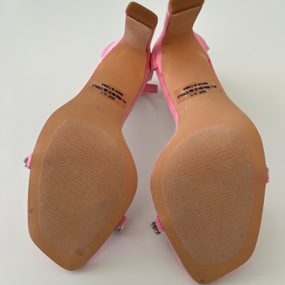 Lulus Pink Suede High-heels with Rhinestones - Picture 6 of 9